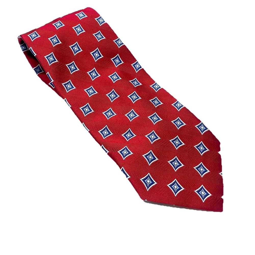 ✅Jos. A. Bank Executive 100% Silk Tie Red Blue Geometric ❗️Handmade ❗️#️⃣0021